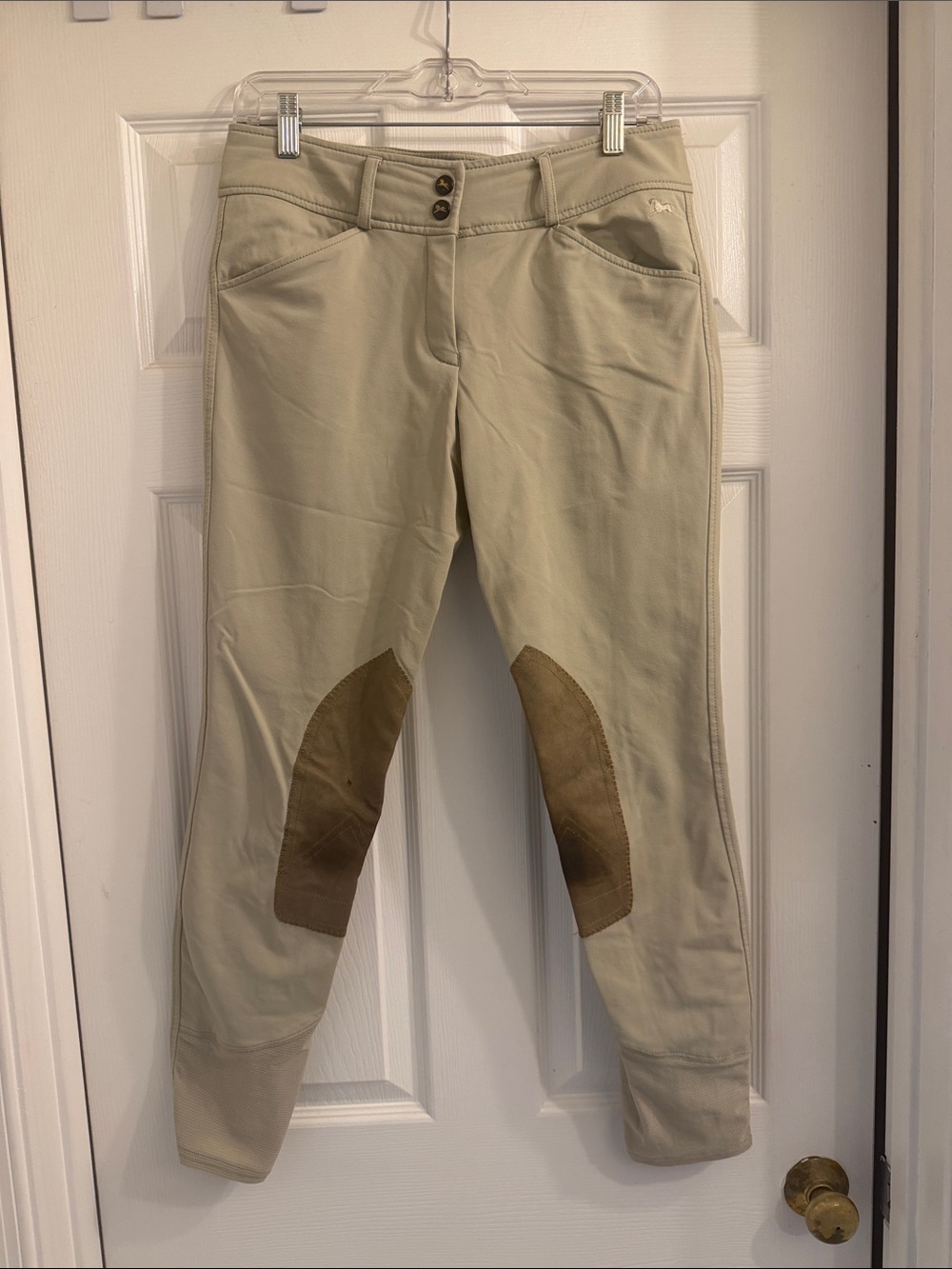 Beige Women's Riding RJ Classics Breeches with Brown Knee Patches